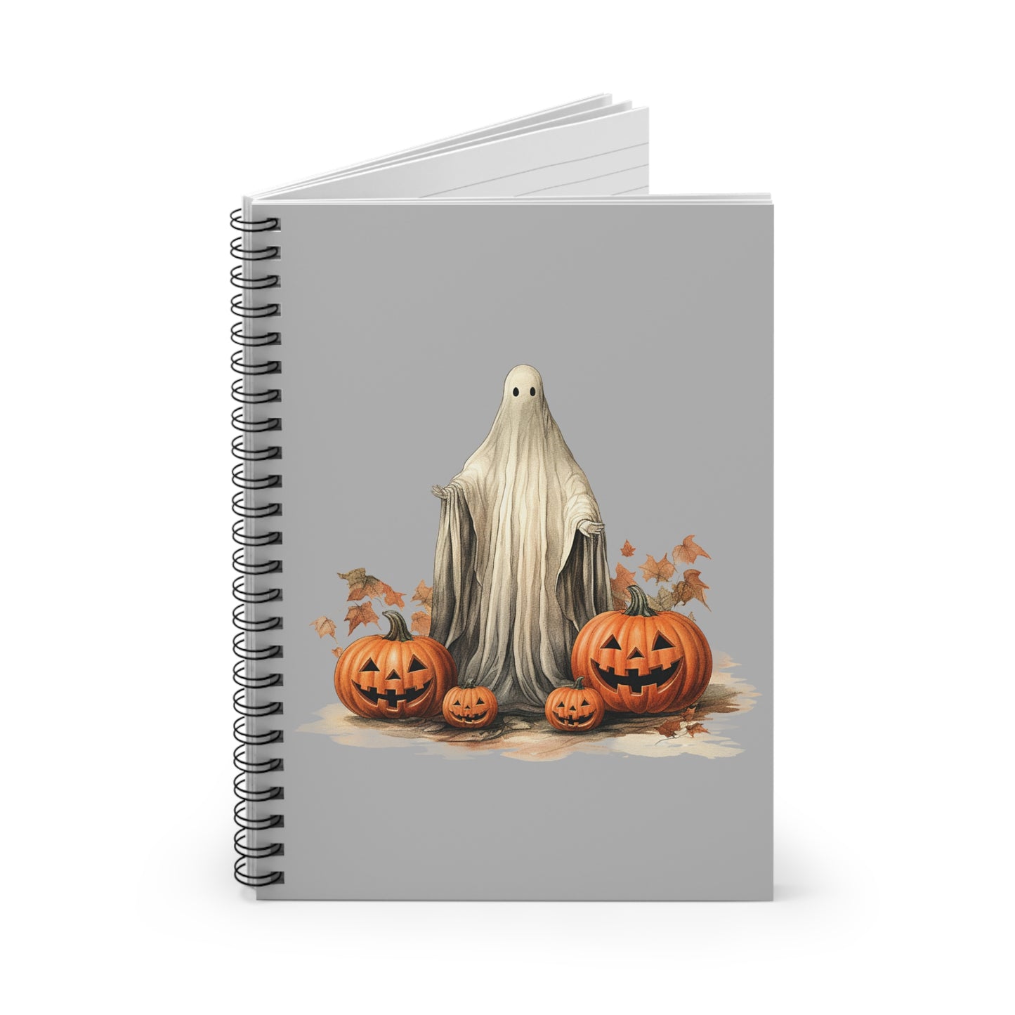 Halloween Spooky Ghost with Pumpkins Spiral Notebook