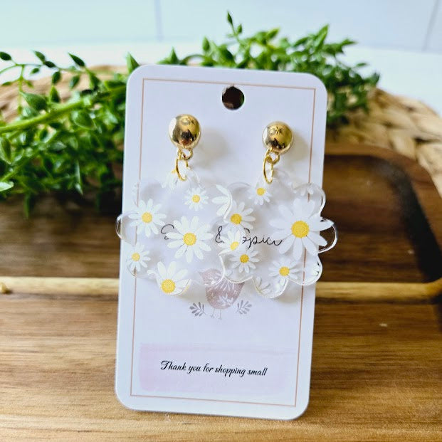 Yellow Daisy Flower Acrylic Gold Earrings