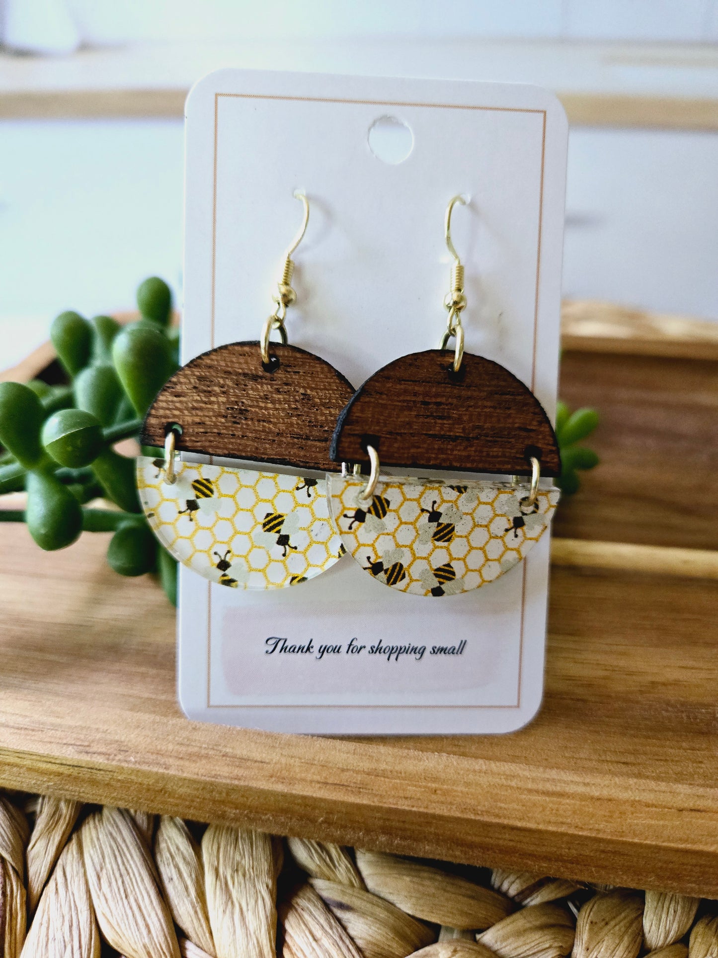 Honey Bees & Sapele Wood Earrings