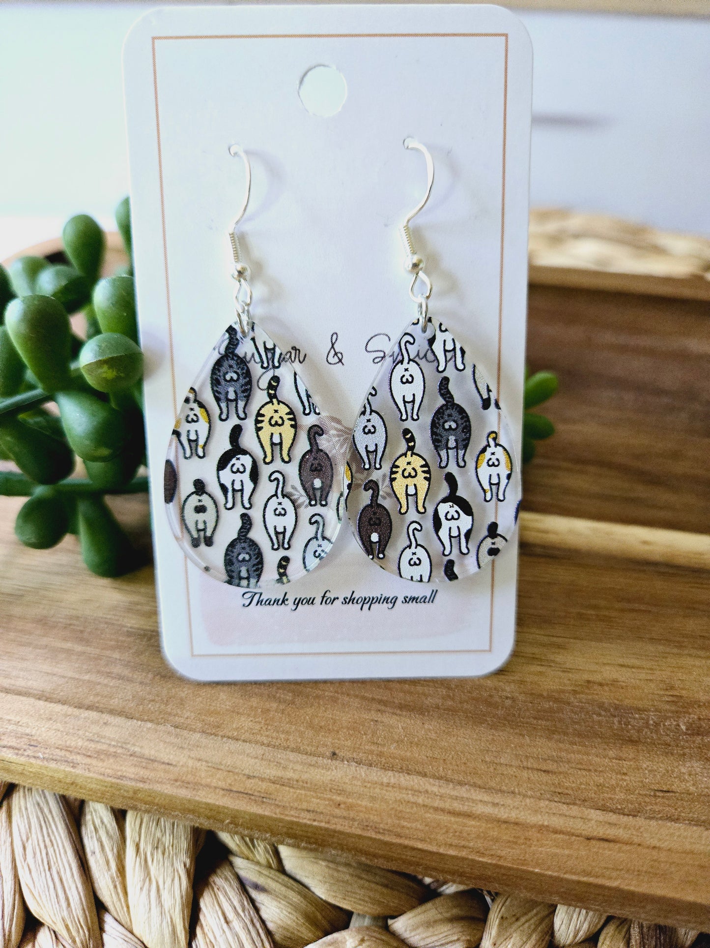 Cat Butt Tear Drop Earrings