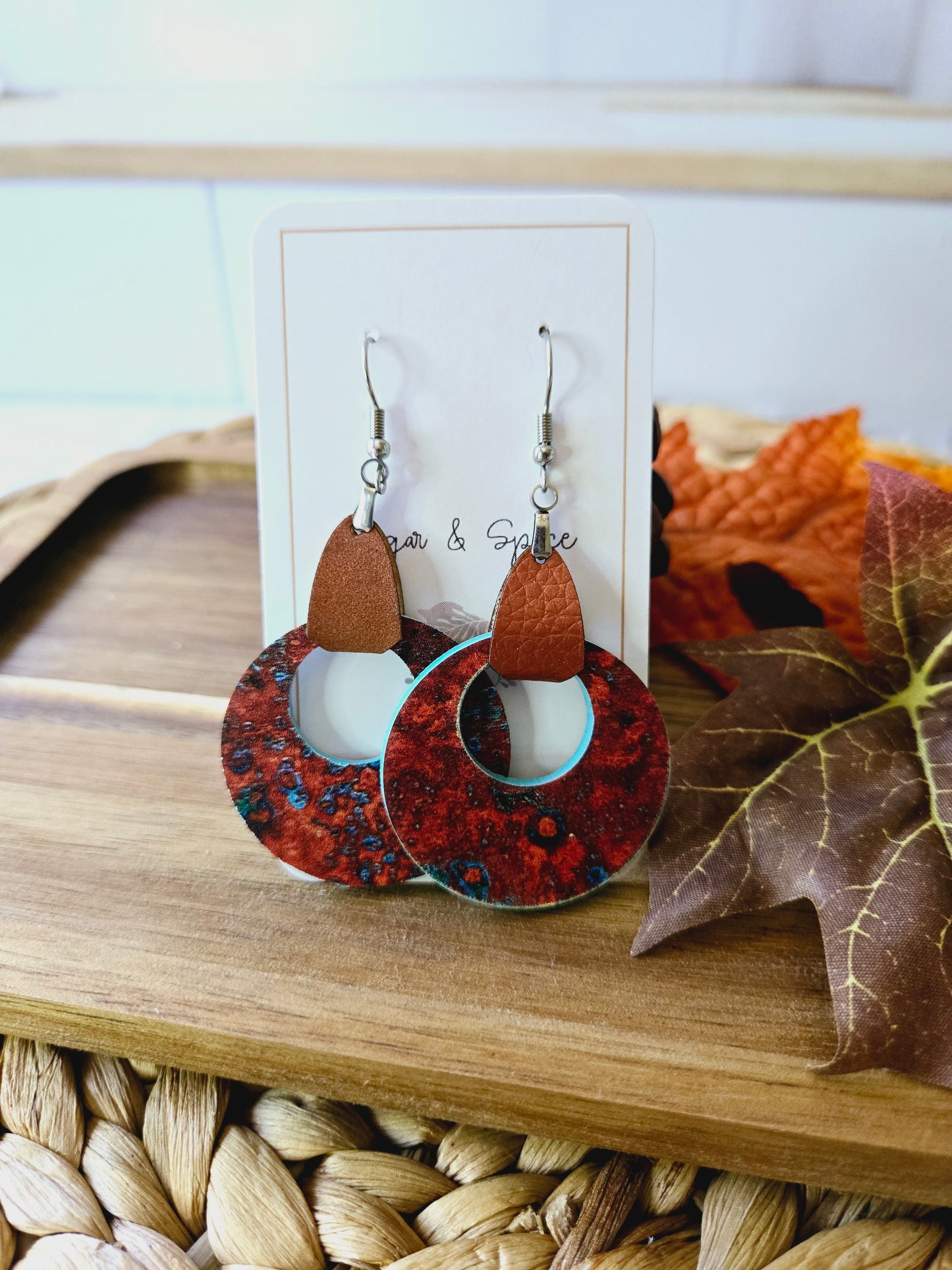 Southwestern Turquoise Acrylic Leather Earrings