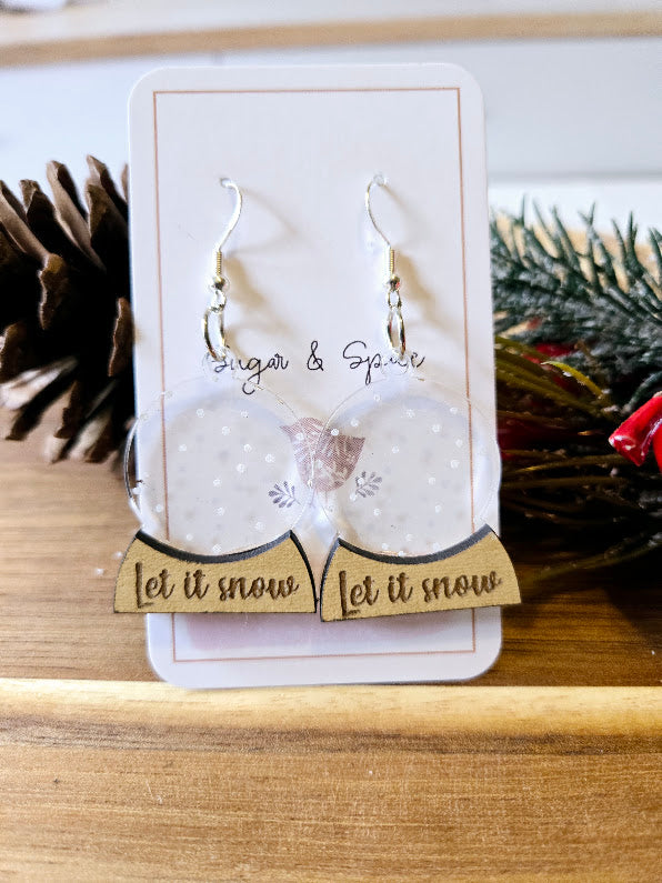 Snow Globe Let it Snow Christmas Earrings