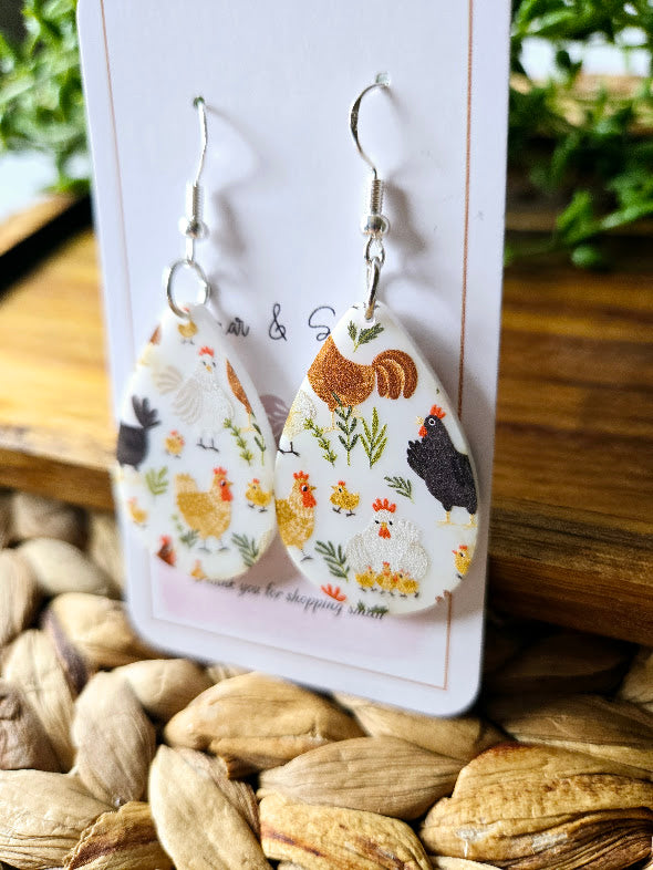Chicken Teardrop White Acrylic Earrings