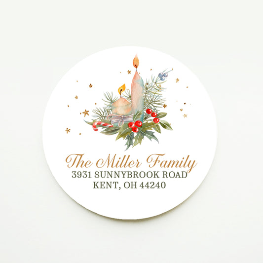 Candle and Greenery Christmas Tree Return Address Sticker