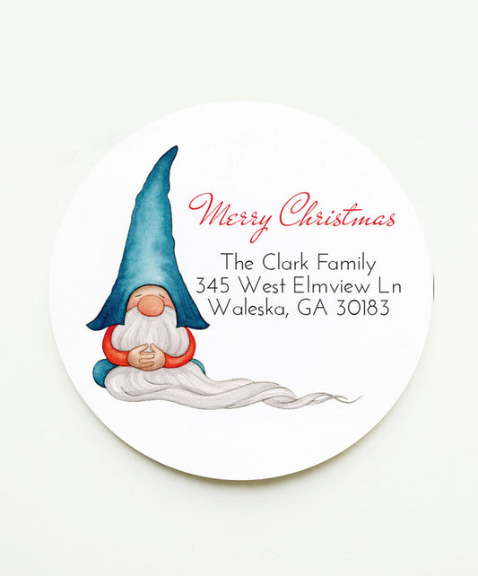 Blue Gnome Christmas Return Address Sticker or Label