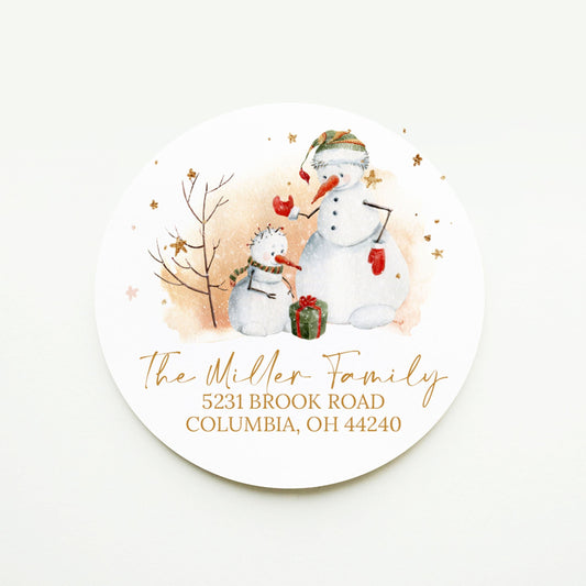 Snowman Family Christmas Tree Return Address Sticker