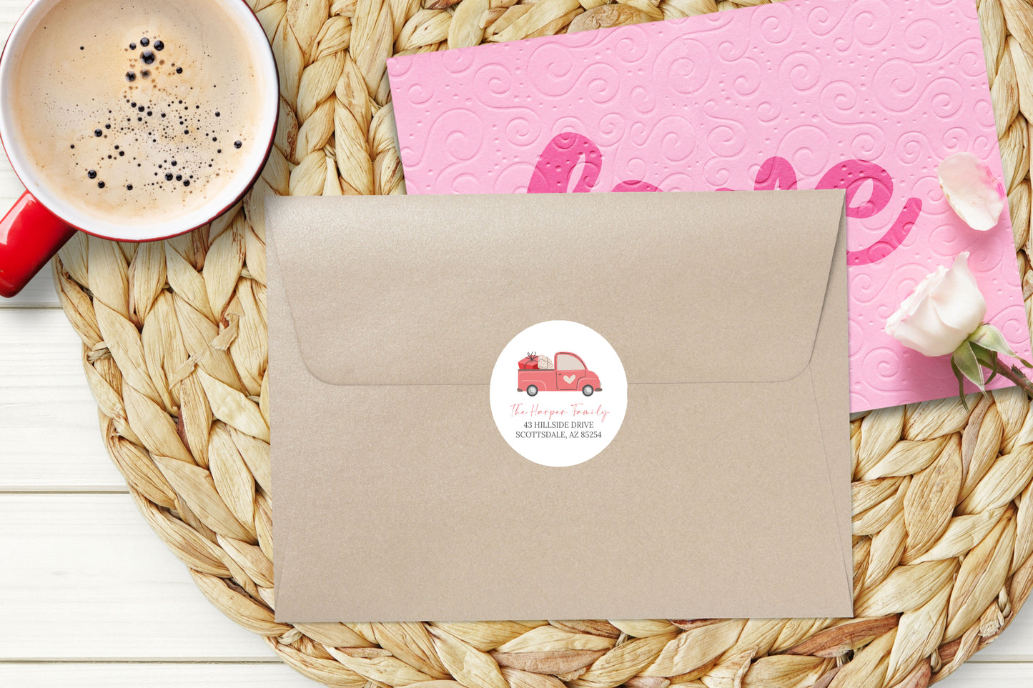 Valentine Heart Truck Return Address Sticker or Label