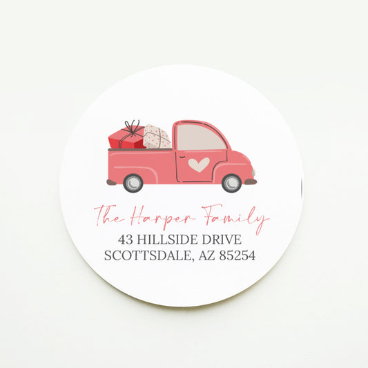 Valentine Heart Truck Return Address Sticker or Label