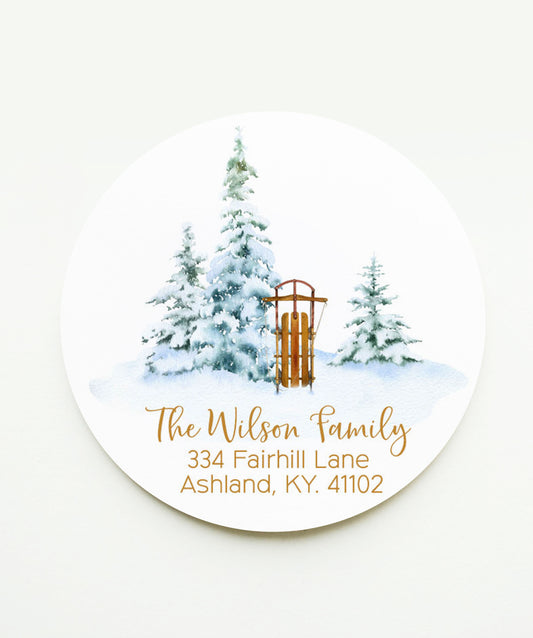 Winter Sleigh Christmas Return Address Sticker
