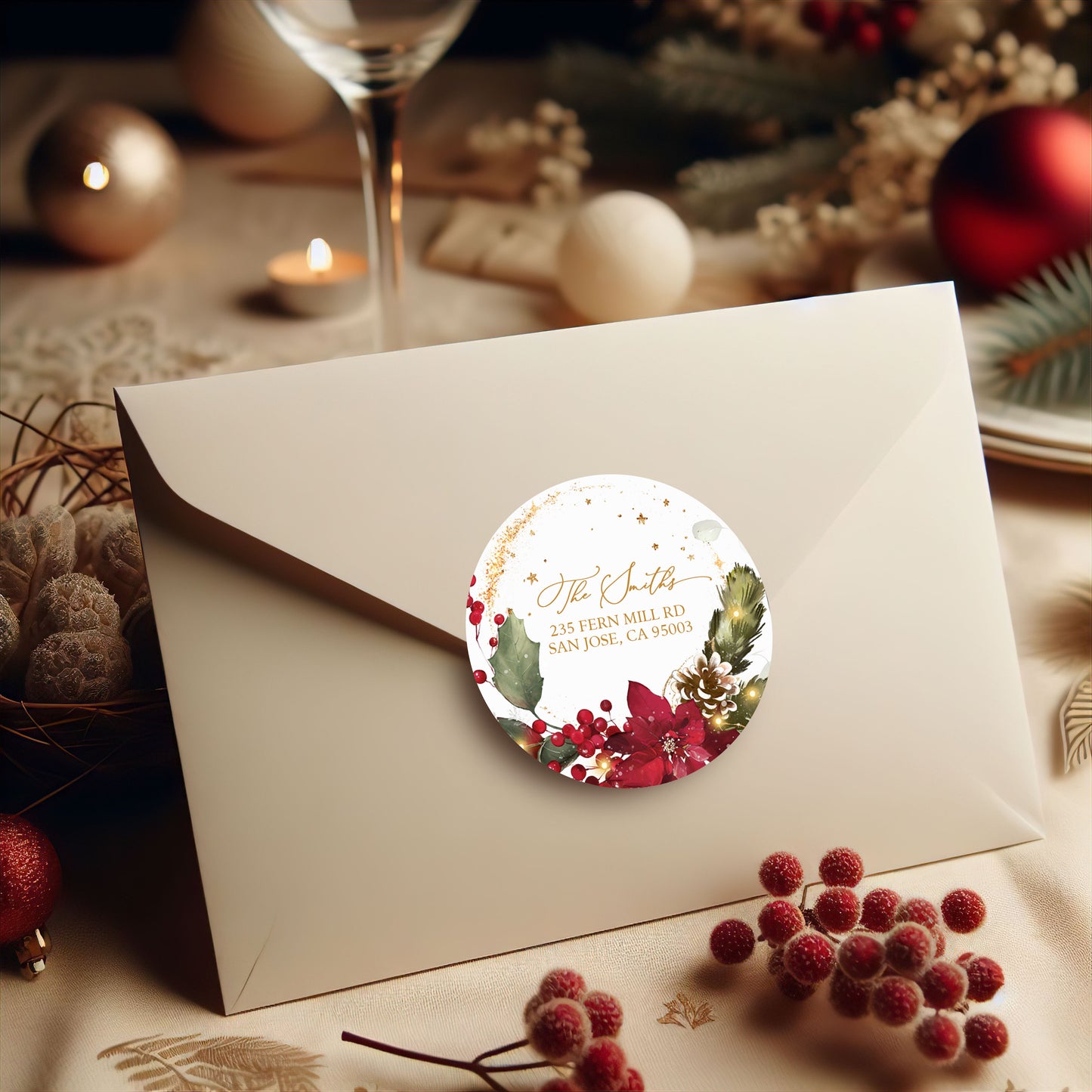 Red Poinsettia Christmas Return Address Sticker or Label