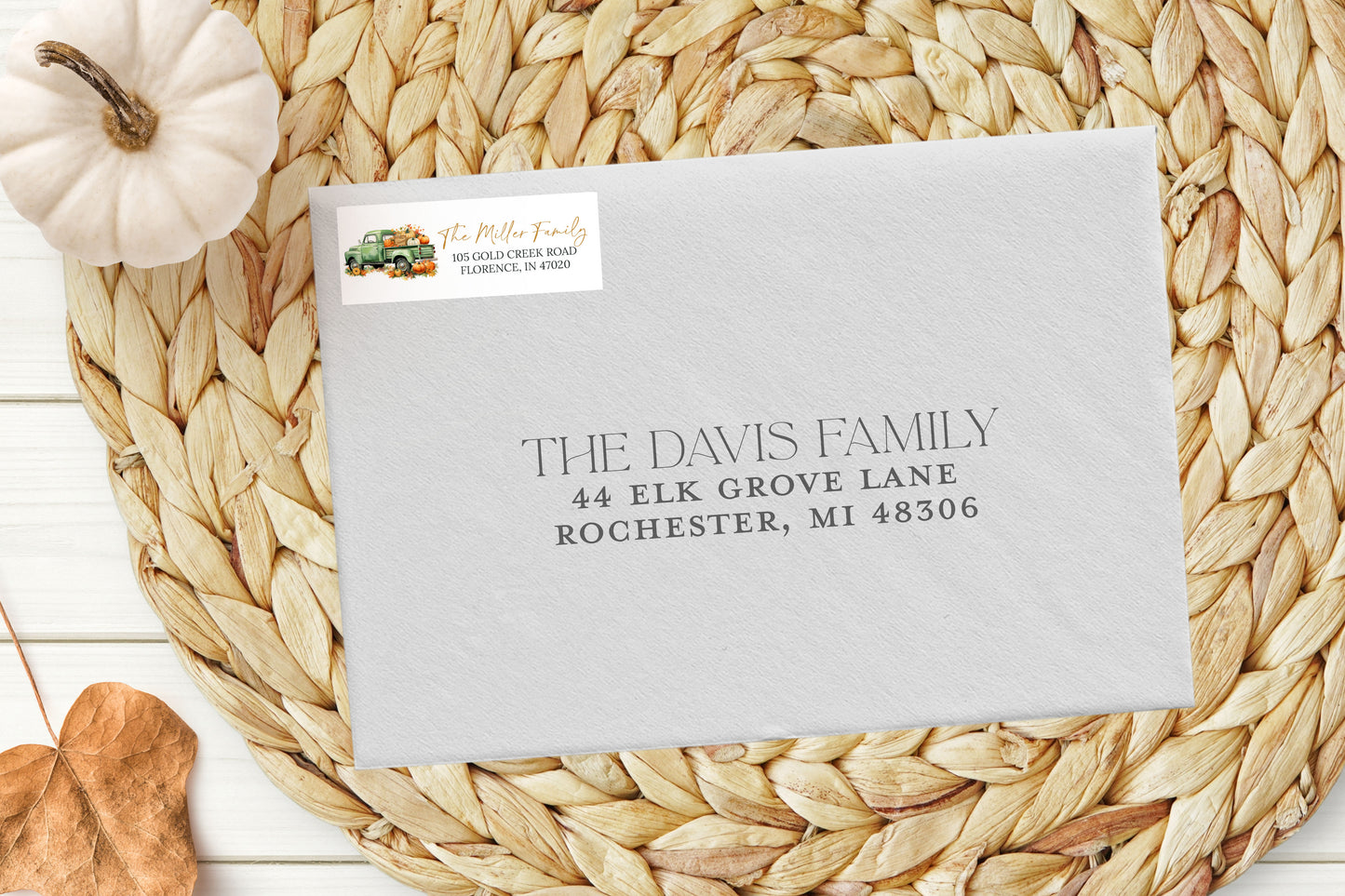Green Farm Truck Fall Pumpkin Return Address Sticker