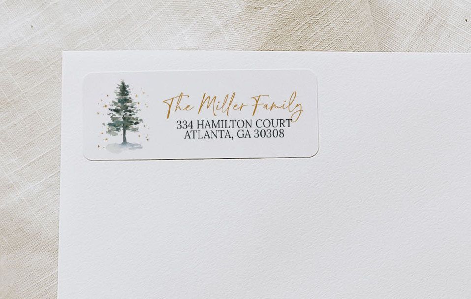 Gold Christmas Tree Holiday Return Address Sticker