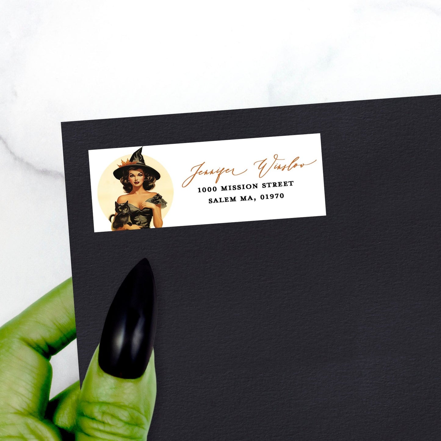 Retro Witch Halloween Return Address Sticker