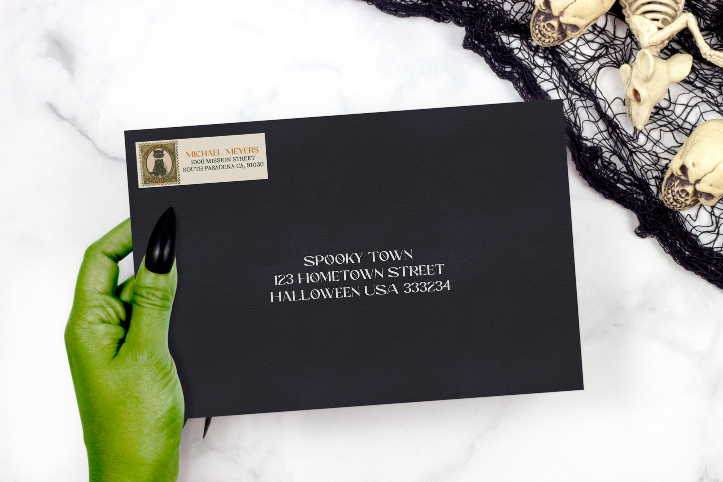 Black Cat Halloween Return Address Sticker