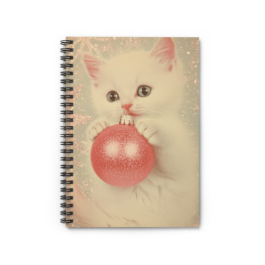 Pink Glitter and Kitten Christmas Spiral Notebook