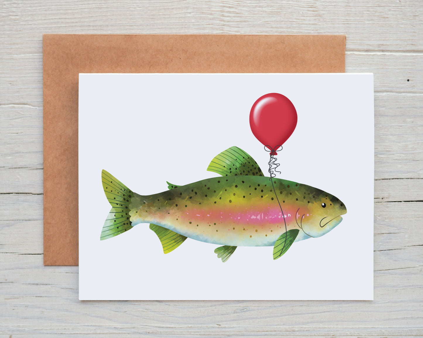 Trout Fish with Balloon Birthday Greeting Card