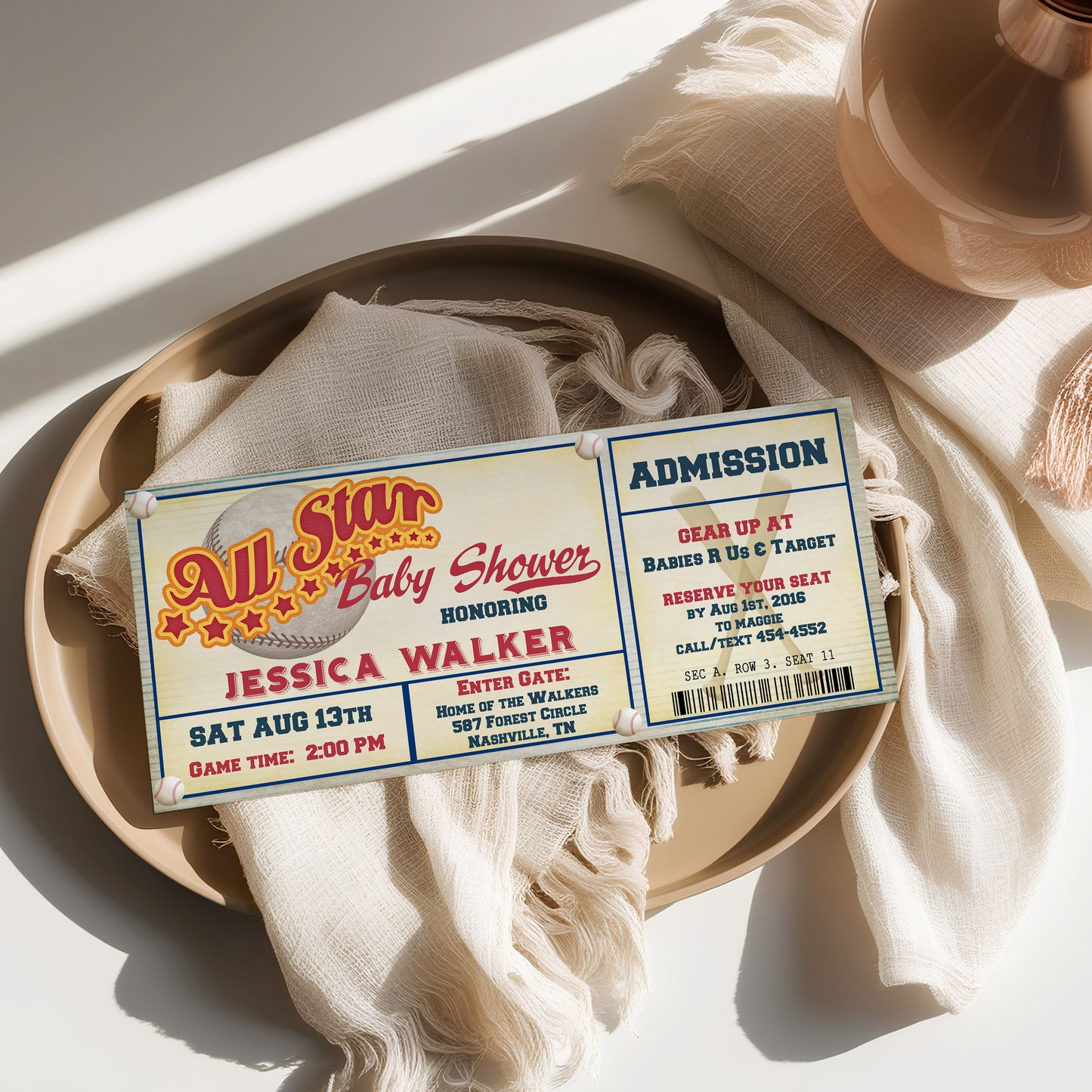 Baseball Game Ticket Baby Shower Invitation