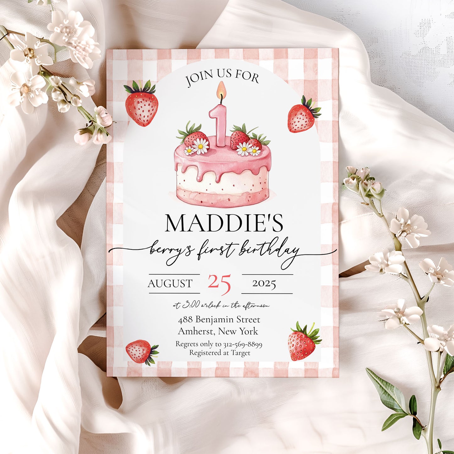 Berry First Strawberry Birthday Invitation
