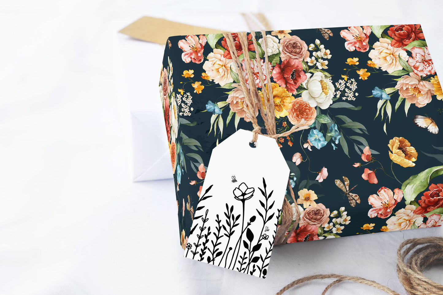 Navy Floral Boho Garden Wrapping Paper