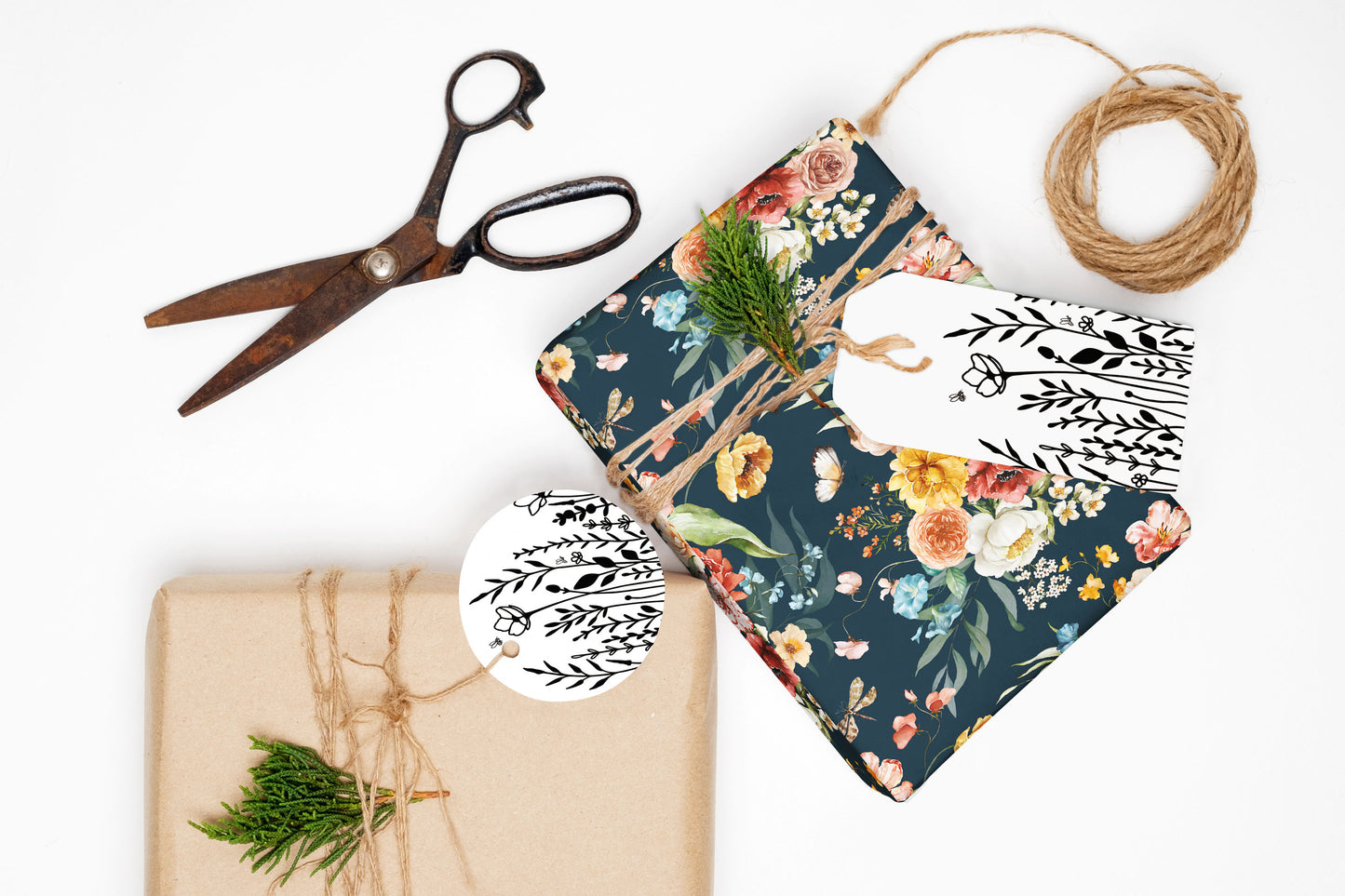 Navy Floral Boho Garden Wrapping Paper