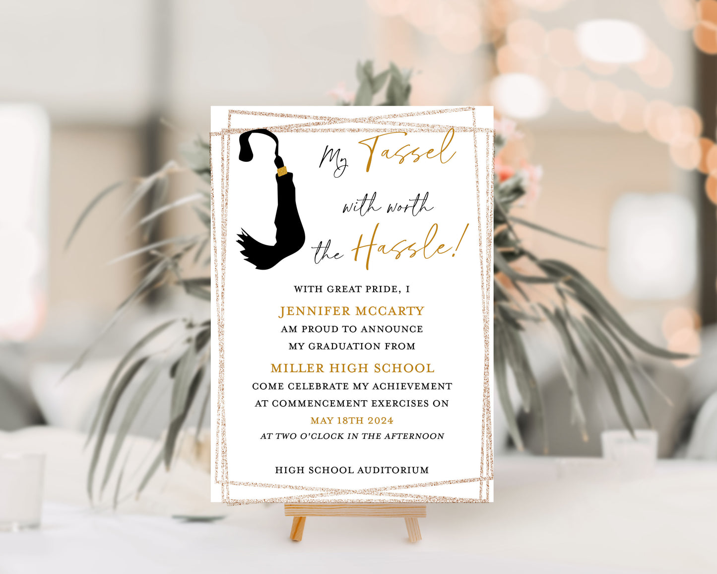 Tassel Black and Gold Graduation Invitation
