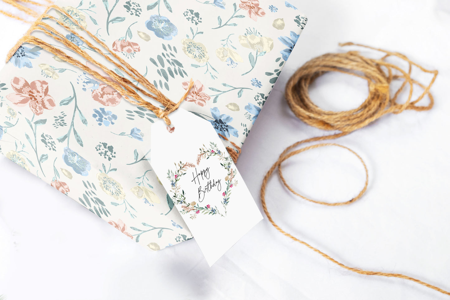 Blue and Pink Floral Wrapping Paper