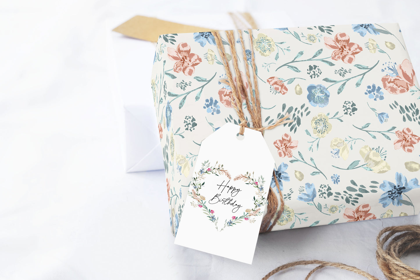 Blue and Pink Floral Wrapping Paper
