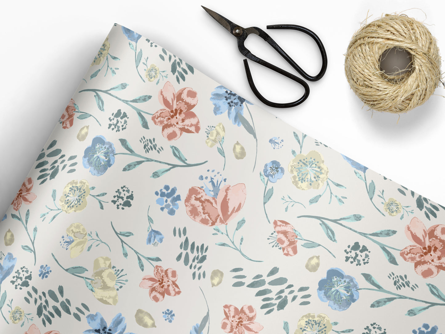 Blue and Pink Floral Wrapping Paper