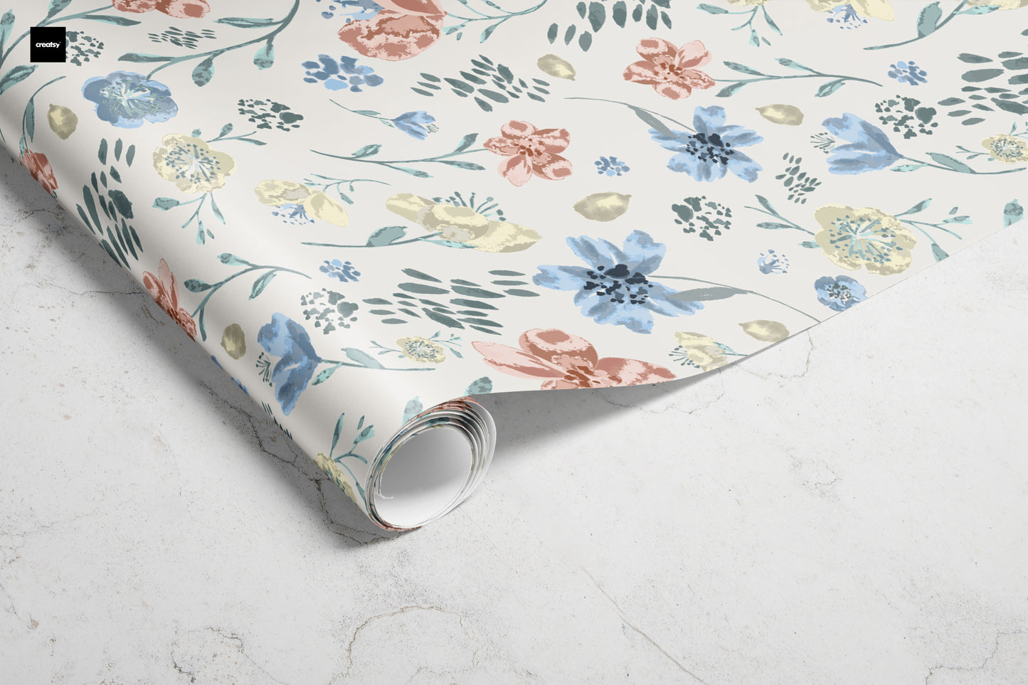 Blue and Pink Floral Wrapping Paper
