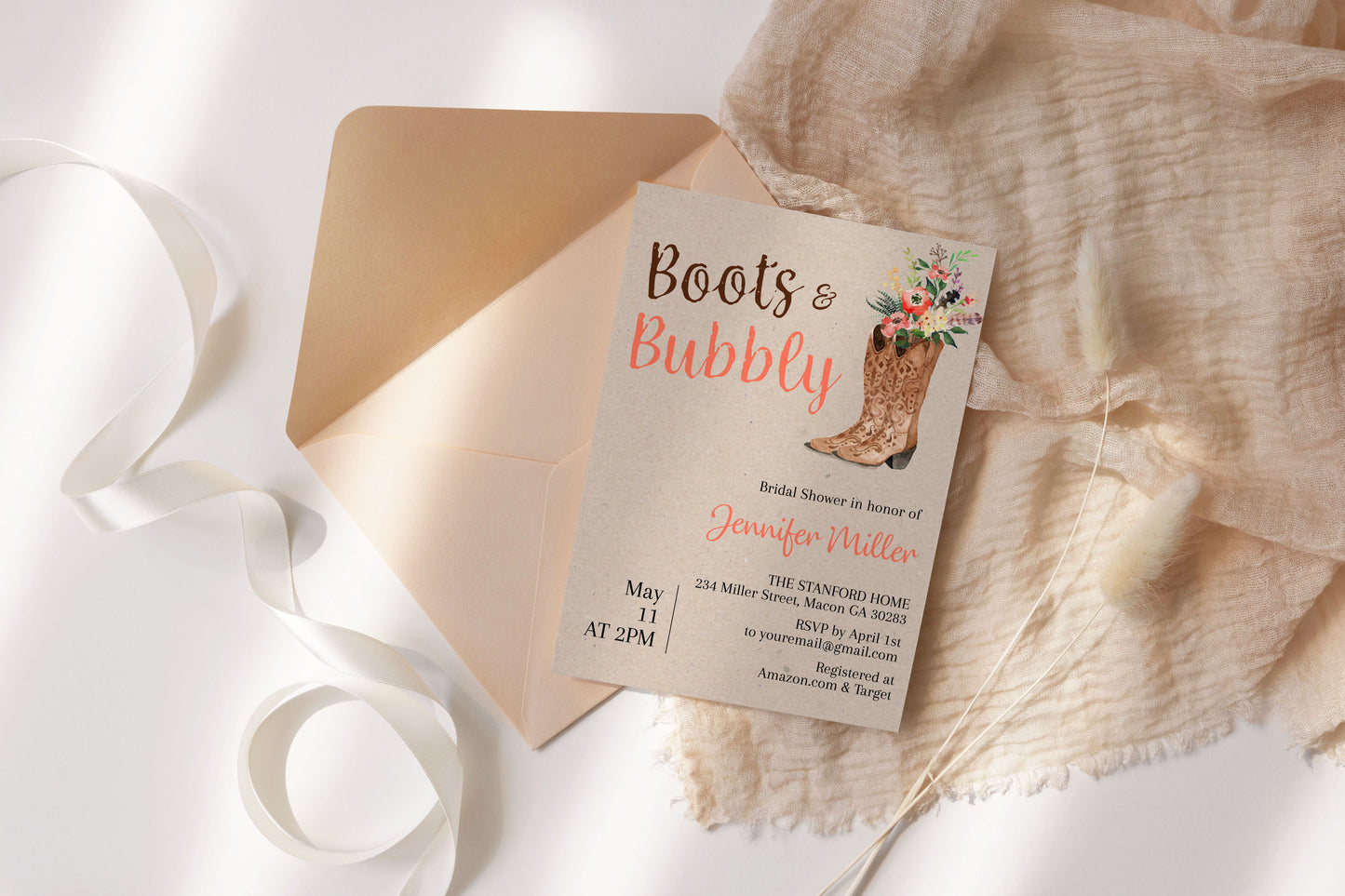 Boots and Bubbly Cowgirl Bridal Shower Invitation