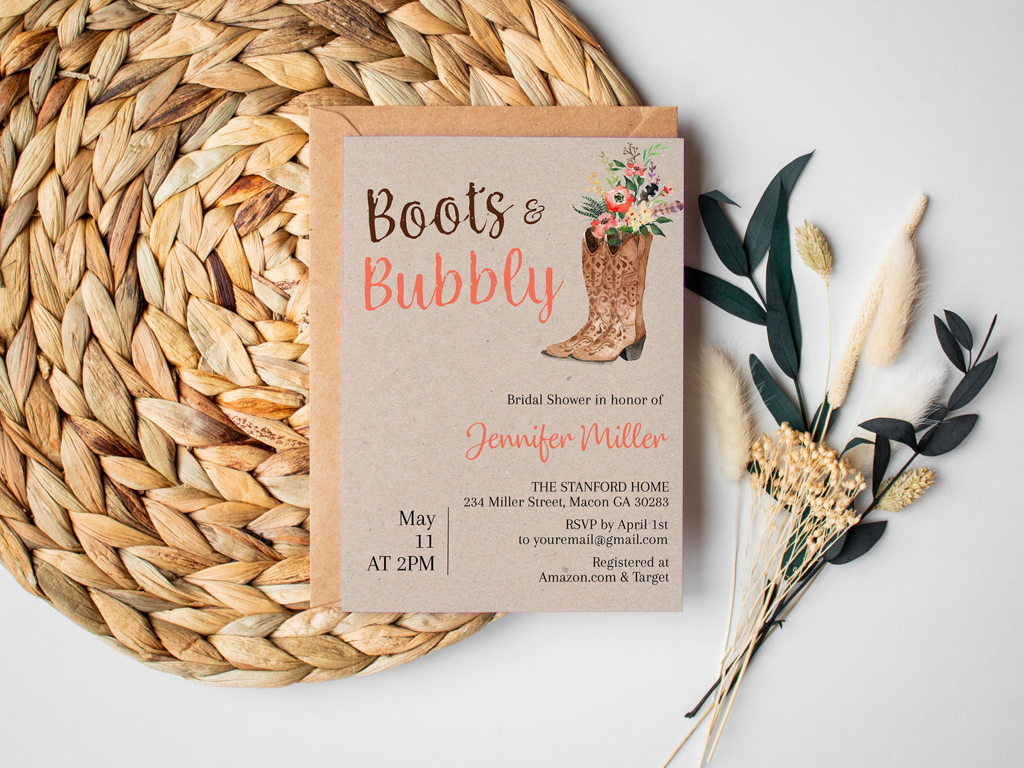 Boots and Bubbly Cowgirl Bridal Shower Invitation