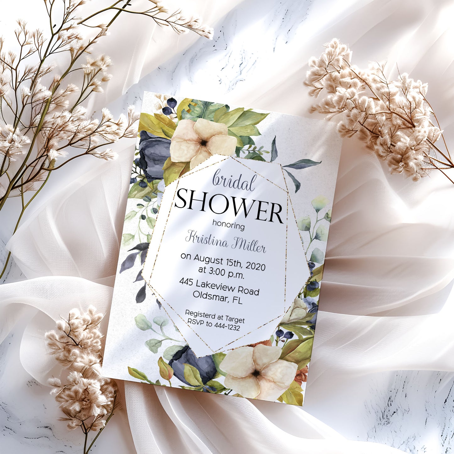 Botanical Blue Floral Bridal Shower Invitation