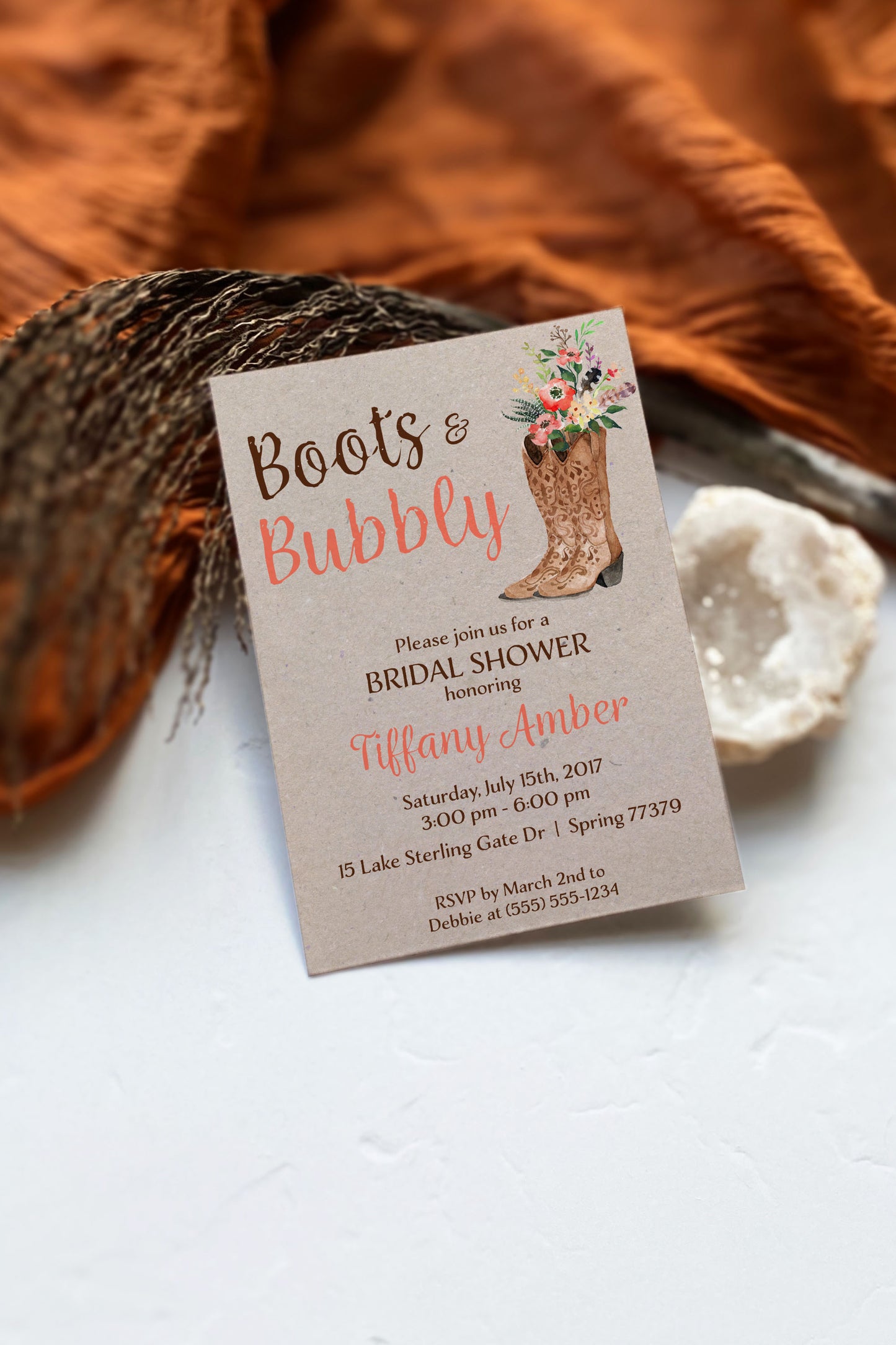 Boots and Bubbly Cowgirl Bridal Shower Invitation
