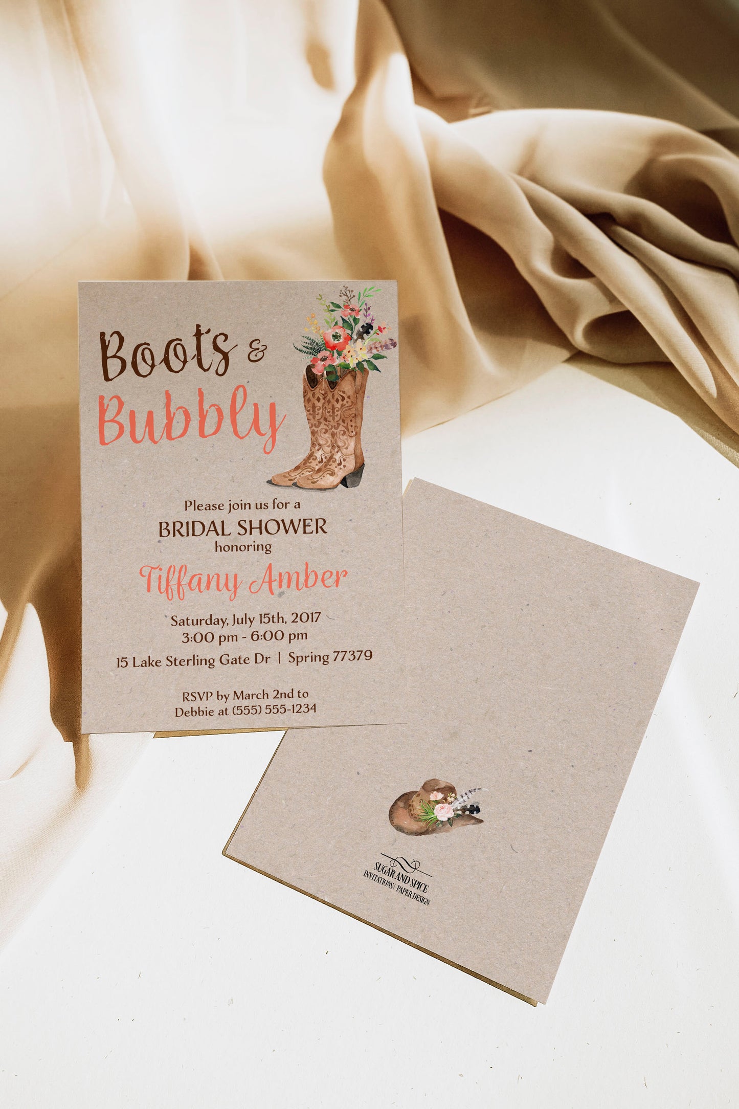 Boots and Bubbly Cowgirl Bridal Shower Invitation