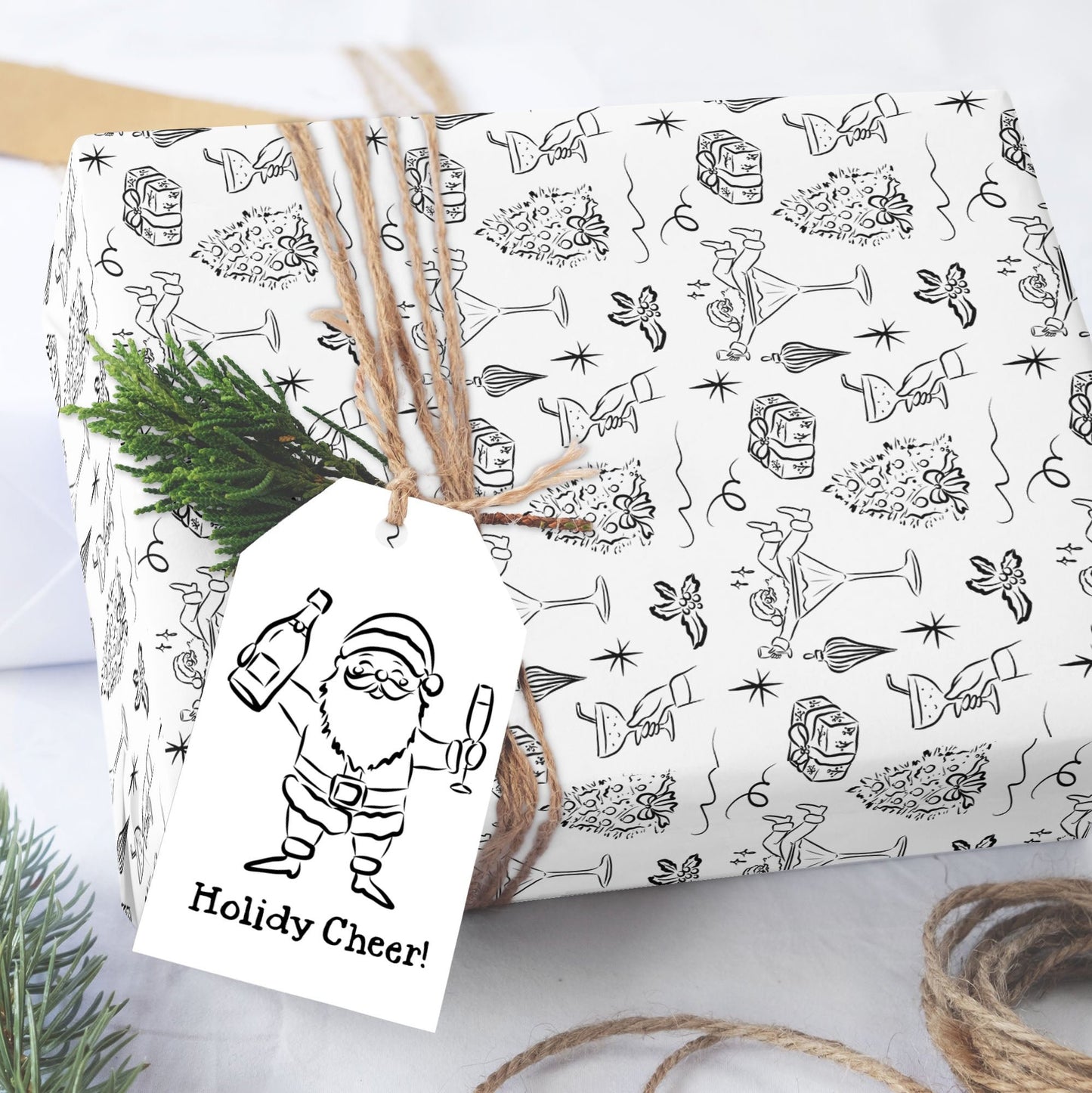 Christmas Cocktails with Santa Fun Doodles Wrapping Paper