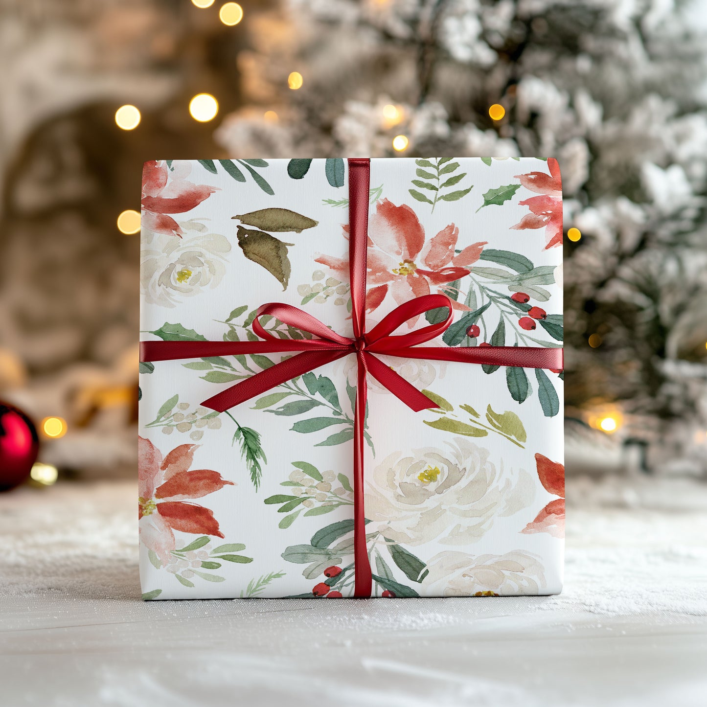 Holiday Floral Poinsettia Christmas Wrapping Paper