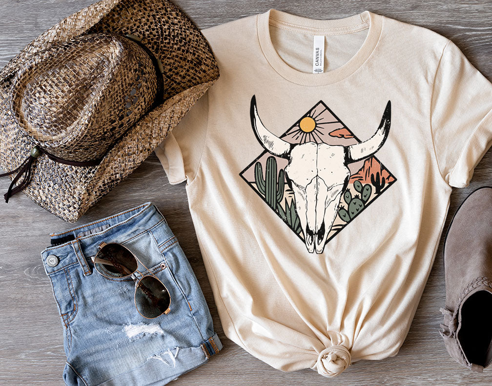 Bull Skull Country Western Unisex Jersey Short Sleeve Tee