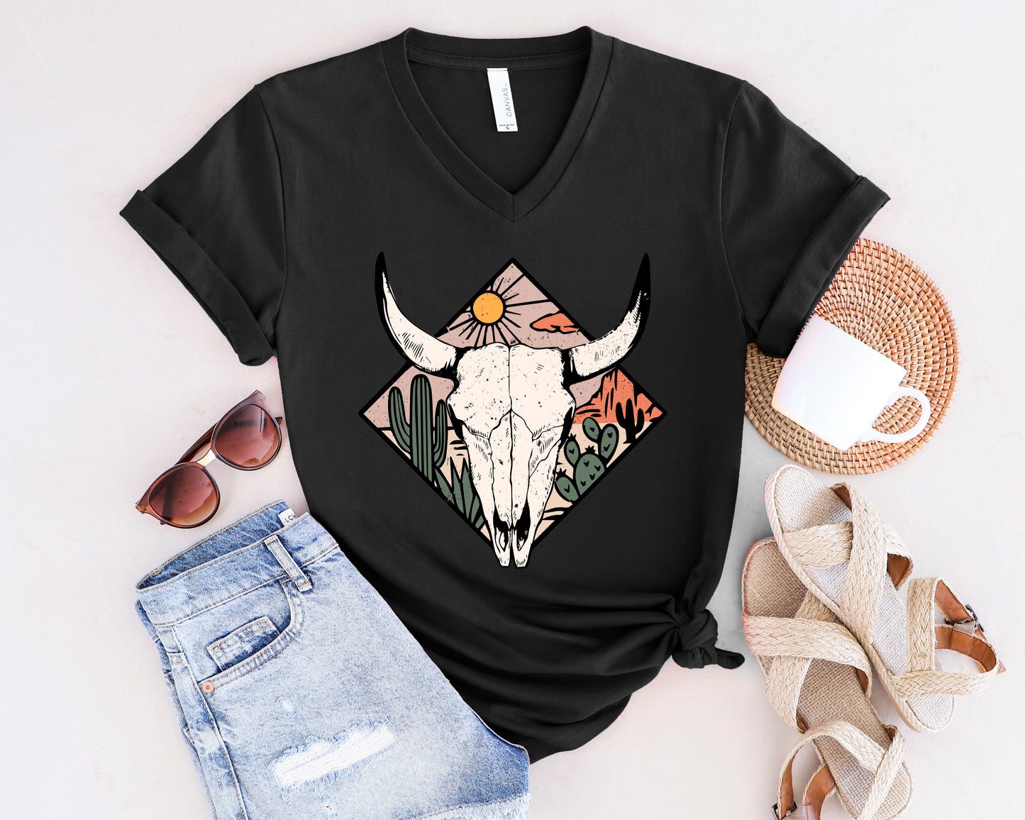 Bull Skull Country Western Unisex Jersey Short Sleeve Tee