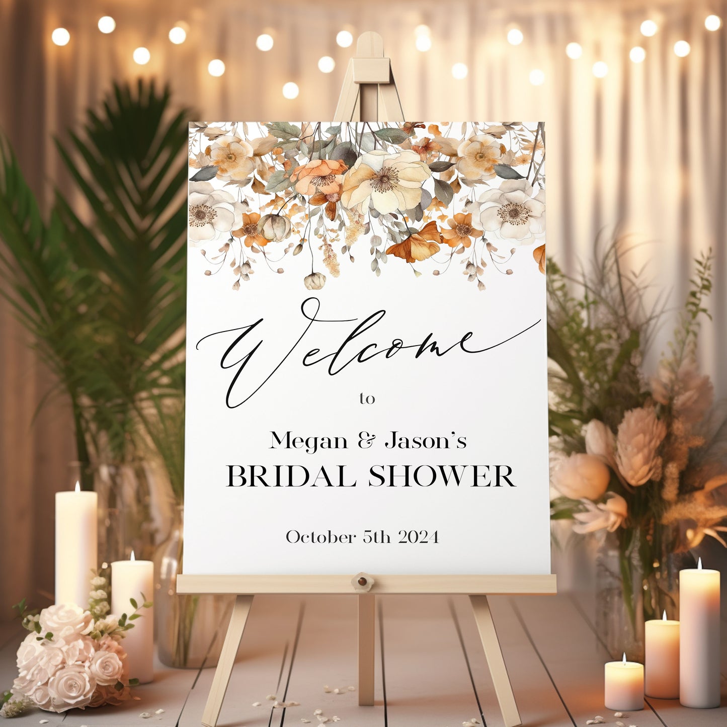 Fall Floral Wedding or Bridal Shower Welcome Sign