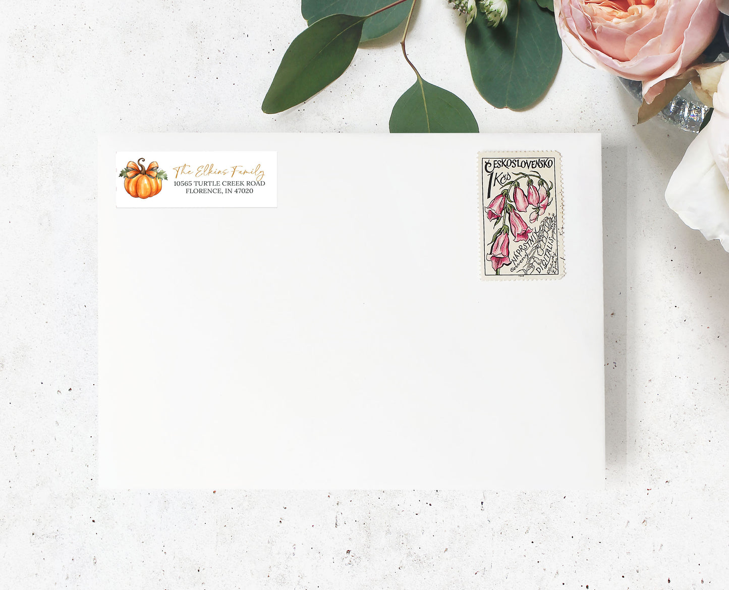 Fall Pumpkin with Bow Return Address Sticker