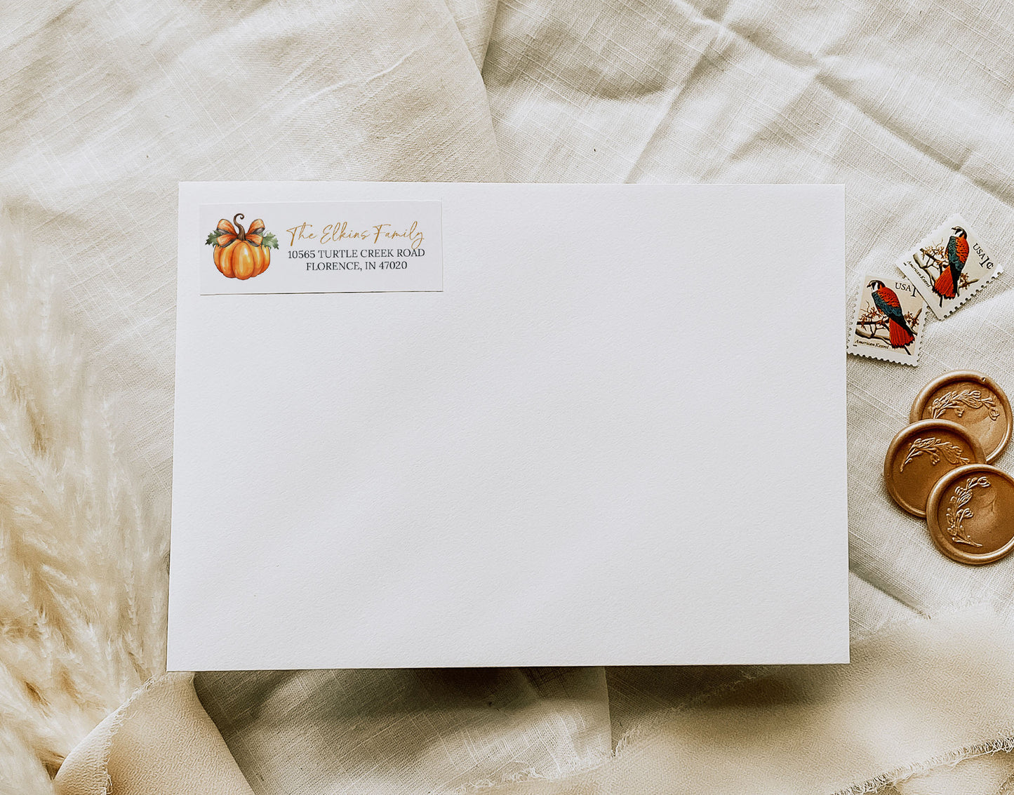 Fall Pumpkin with Bow Return Address Sticker