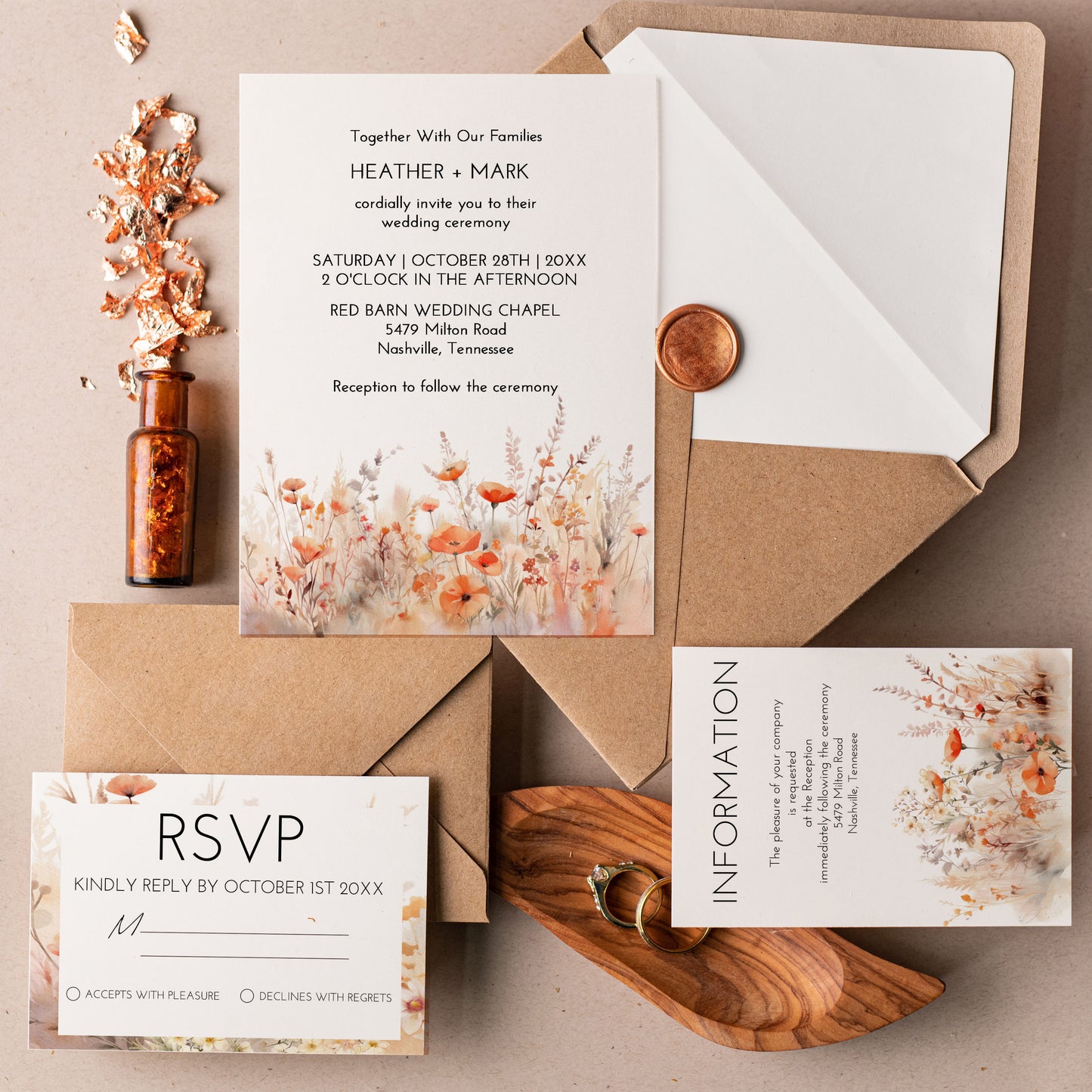 Watercolor Fall Wildflower Wedding Invitation