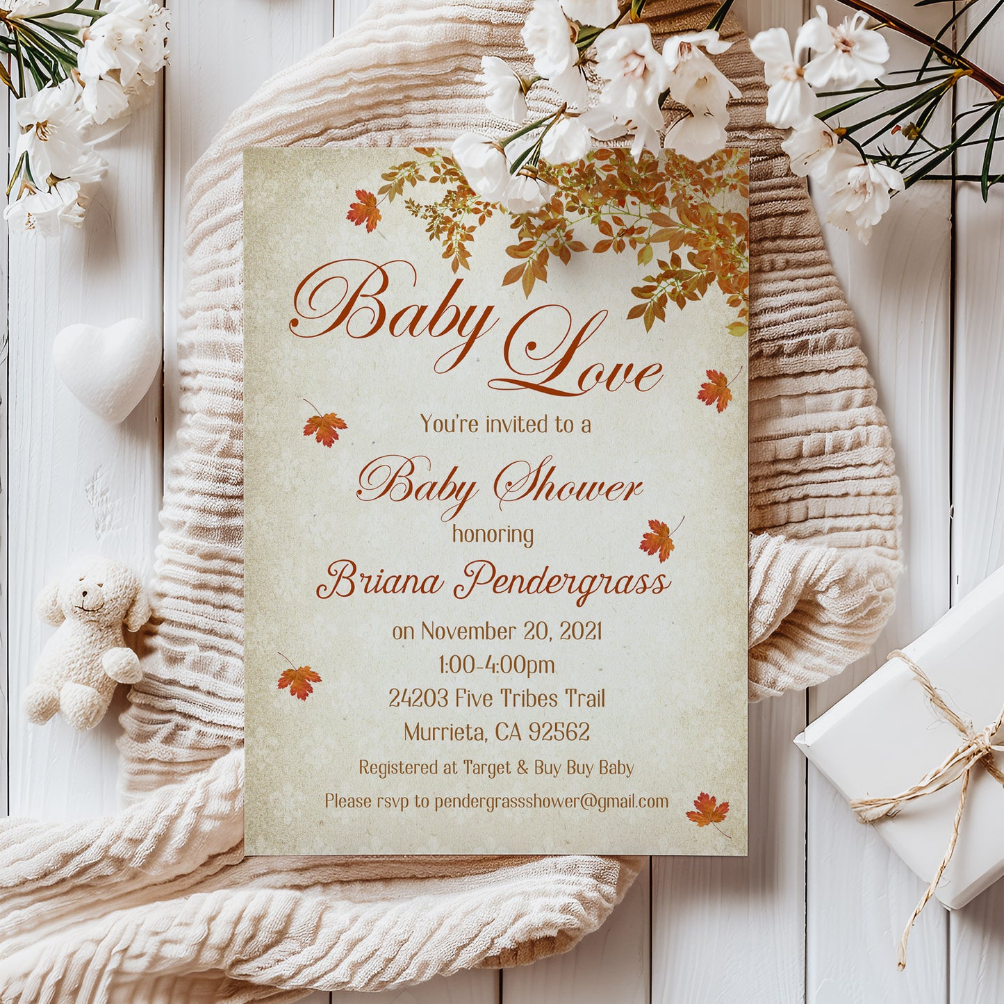 Fall Baby Love Baby Shower Invitation