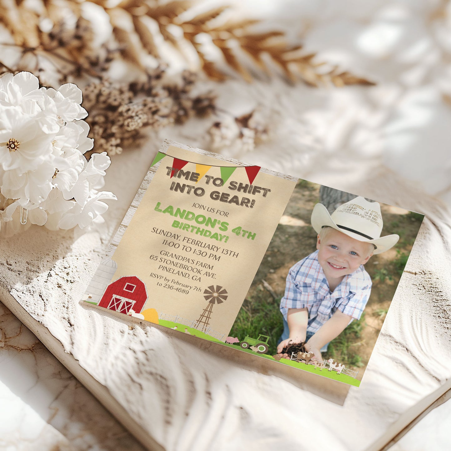 Country Farm Birthday Photo Invitation