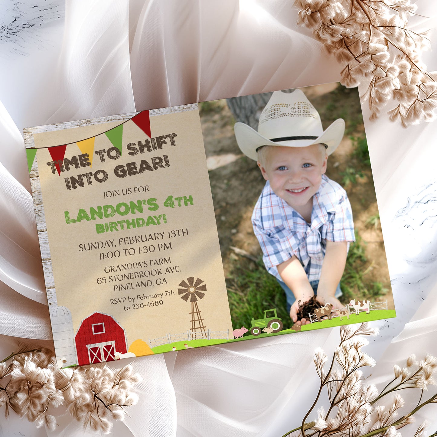 Country Farm Birthday Photo Invitation
