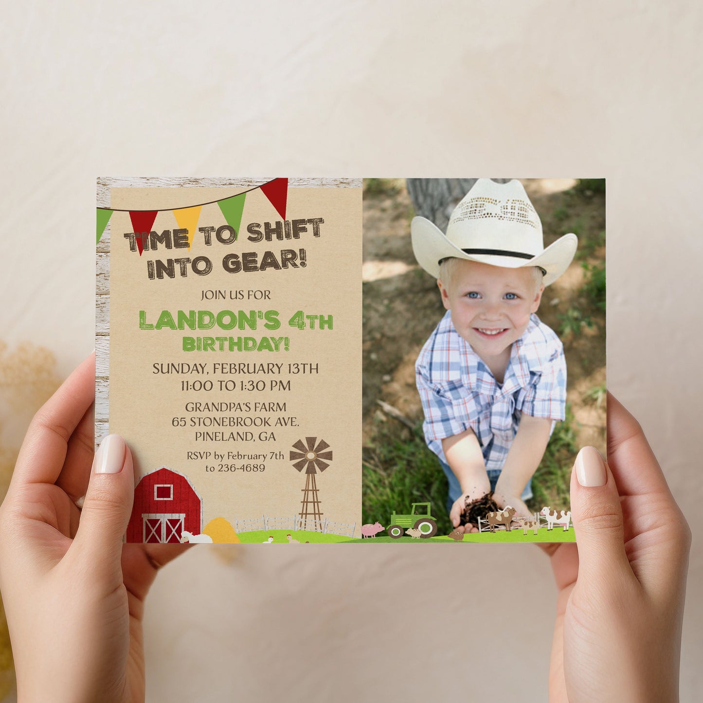 Country Farm Birthday Photo Invitation