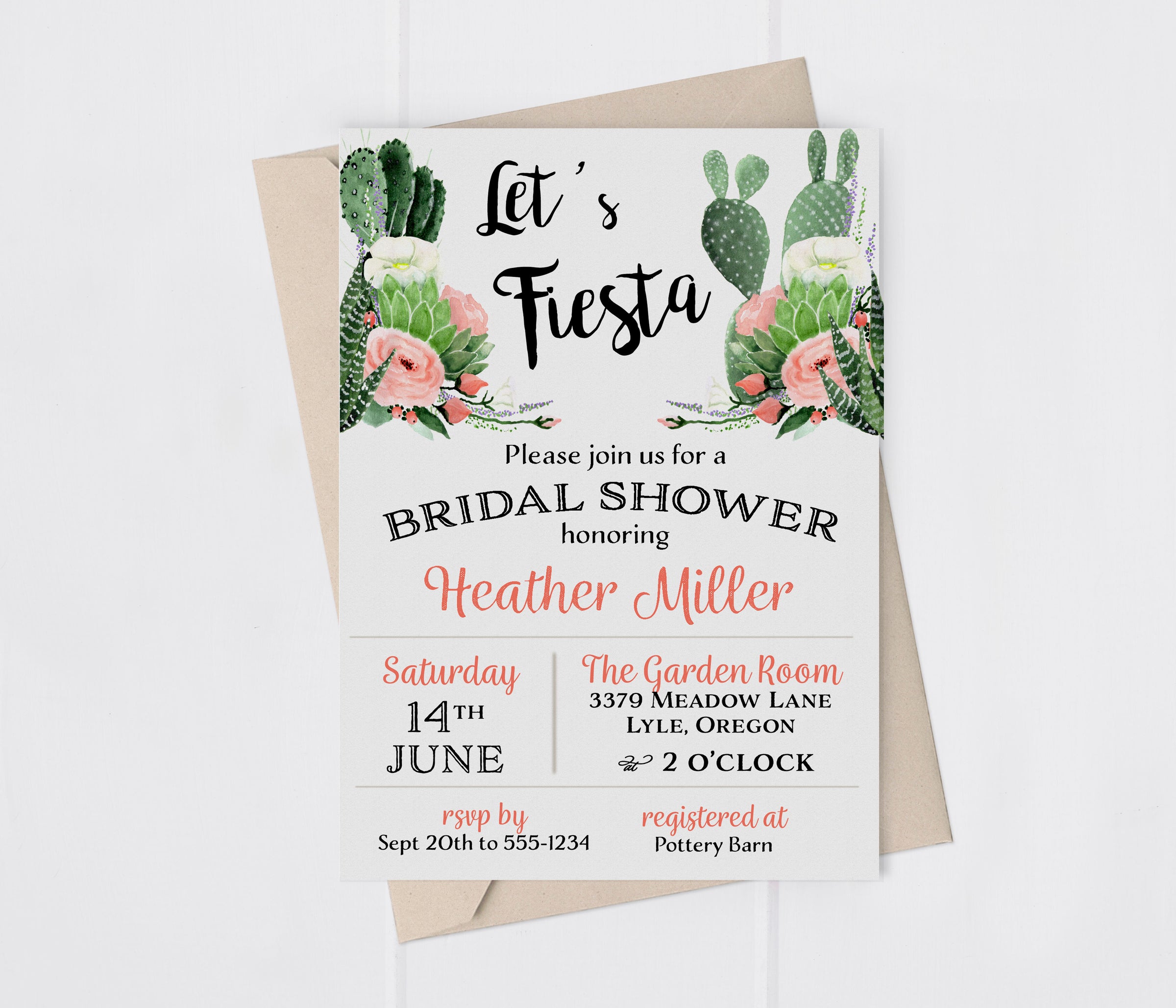 Let's Fiesta Cactus Bridal Shower Invitation