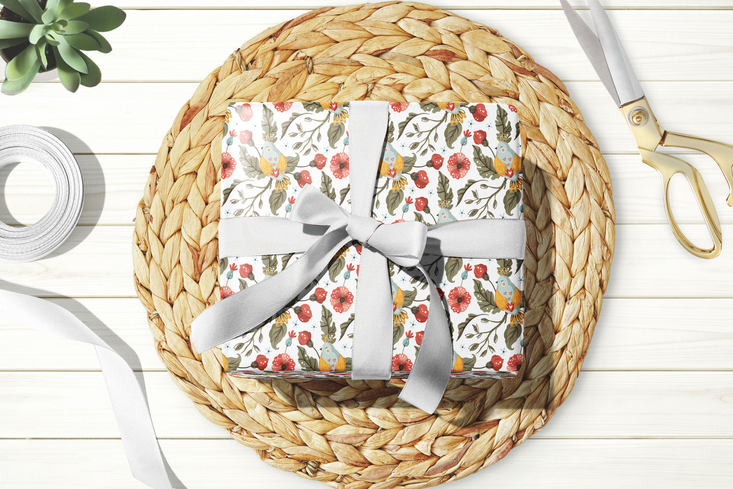 Botanical Floral Bird Wrapping Paper