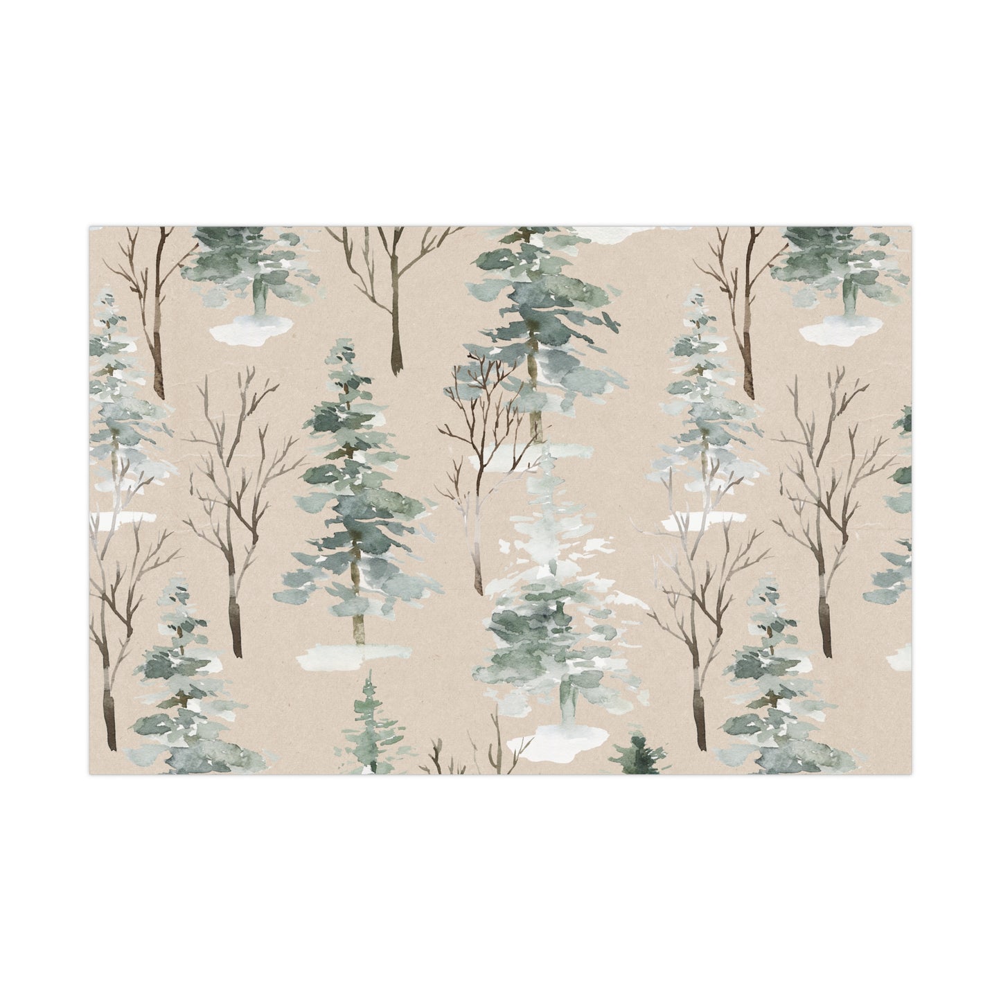 Woodland Watercolor Christmas Tree Kraft Wrapping Paper