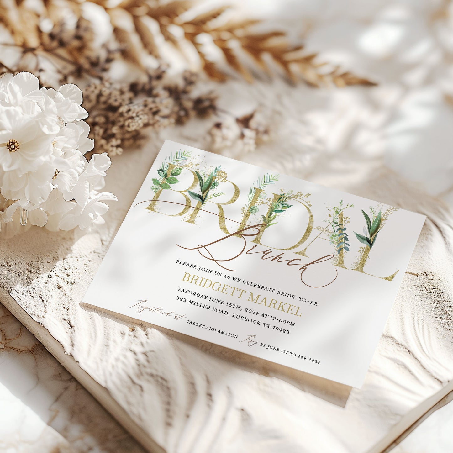 Gold Greenery Brunch Bridal Shower Invitation